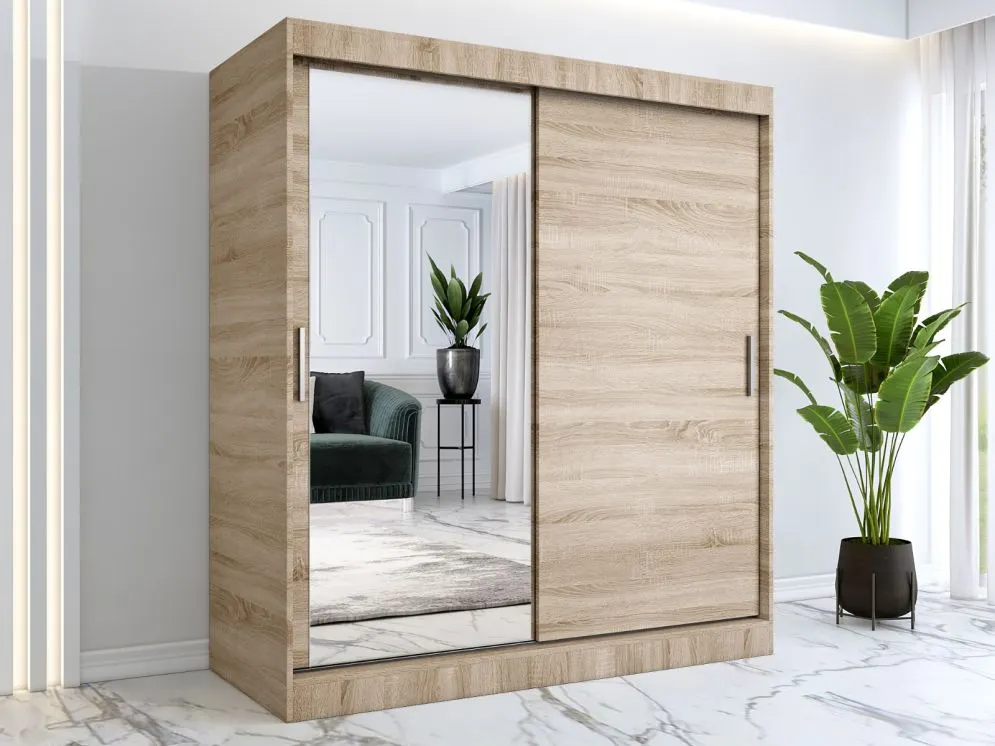 Szafa przesuwna MODUO COMFORT 180 dąb sonoma gładka z lustrem po lewej stronie | MIRAT. kolekcja MODUO COMFORT