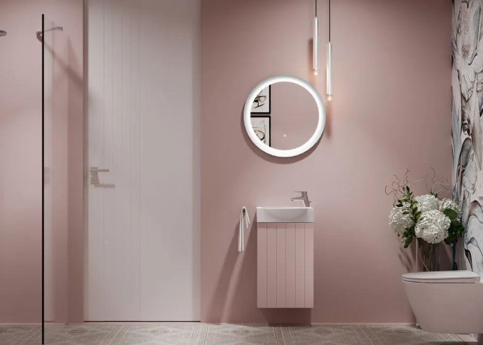 Zestaw Szafka łazienkowa wisząca z umywalką DIA 40 cm pudrowy róż półmat | MIRAT