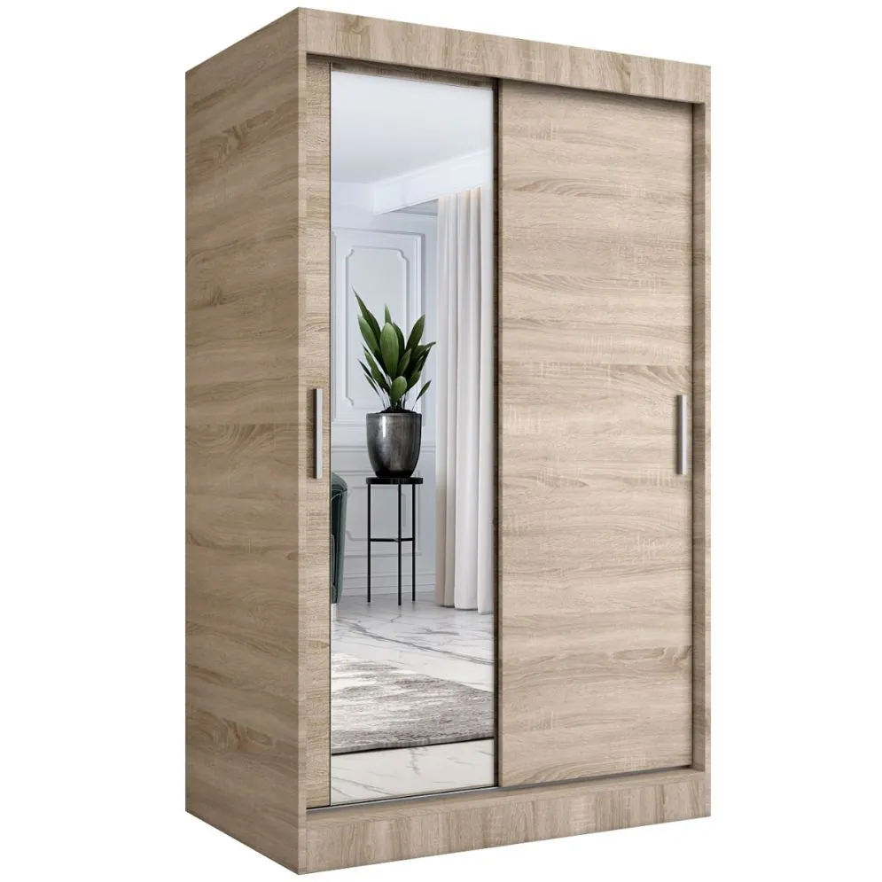 Szafa przesuwna MODUO COMFORT 120 dąb sonoma gładka z lustrem po lewej stronie | MIRAT. w stylu  kolekcja MODUO COMFORT