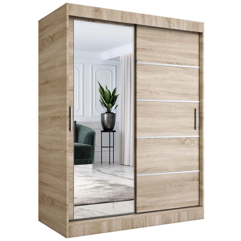 Szafa przesuwna MODUO COMFORT 3 150 dąb sonoma z listwami i z lustrem | MIRAT.  kolekcja MODUO COMFORT