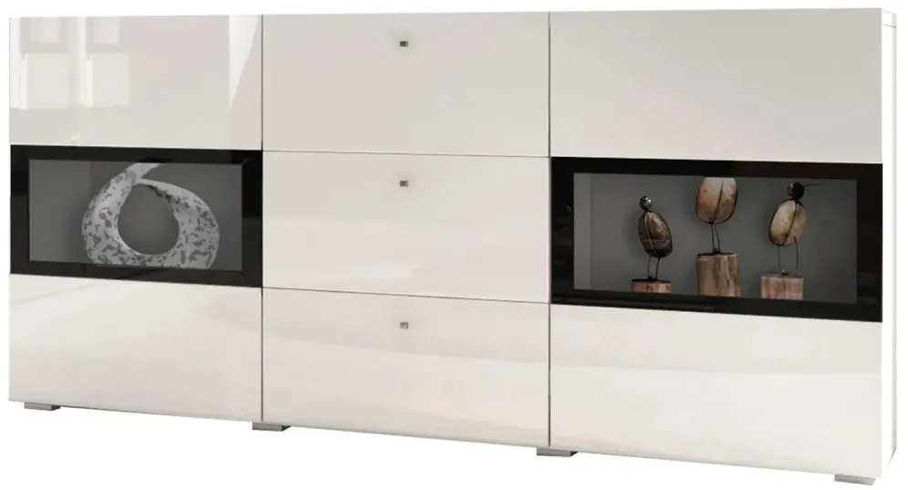 Komoda BAROS 2D3S 132 biała połysk HELVETIA | MIRAT. styl GLAMOUR kolekcja BAROS