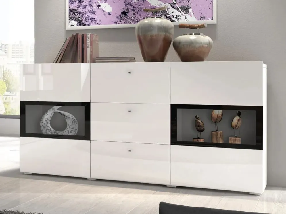 Komoda BAROS 2D3S 132 biała połysk HELVETIA | MIRAT. styl GLAMOUR kolekcja BAROS