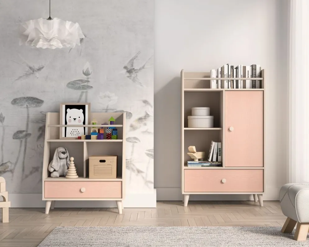 Regał dziecięcy MEVEL różowy I sklep meblowy MIRAT. styl PASTELE kolekcja MEVEL
