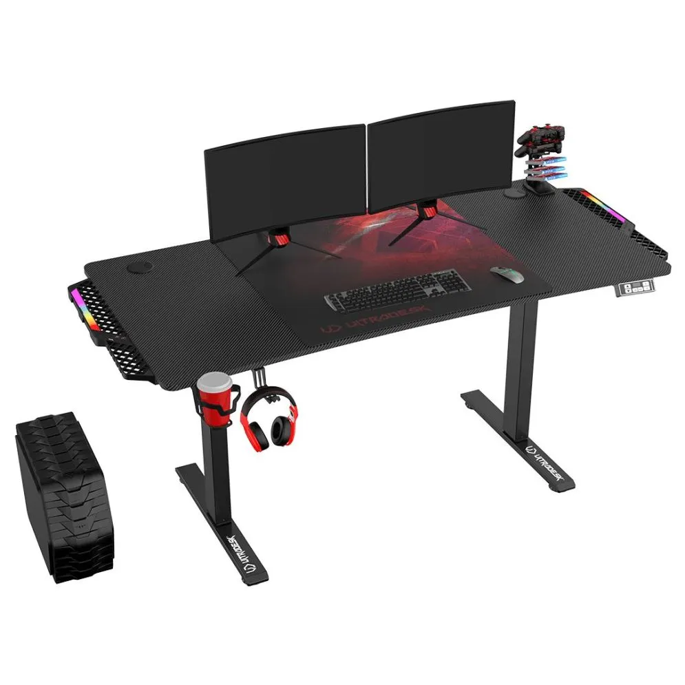 Biurko gamingowe LEVEL V2 LED czerwone ULTRADESK | MIRAT.