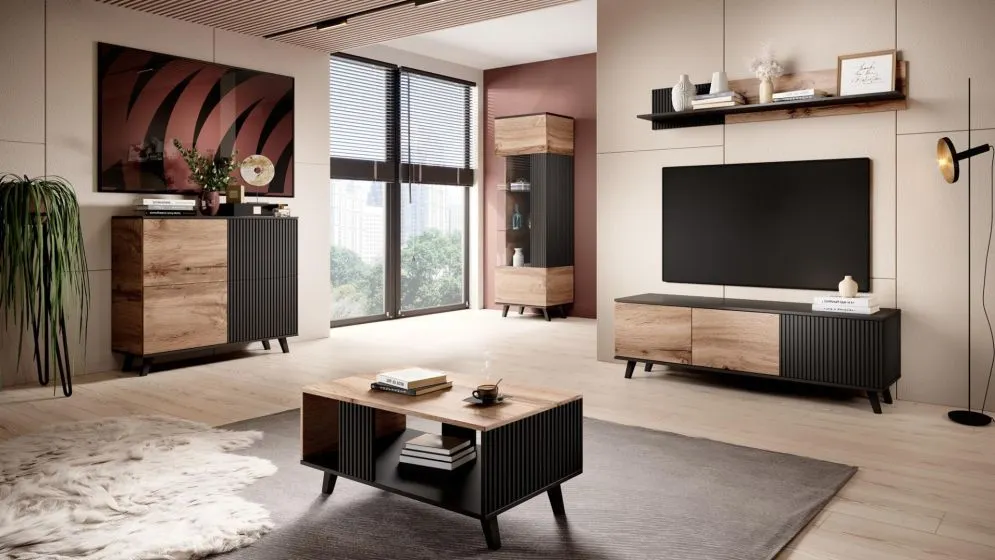 Szafa RANDOM S-1 dąb artisan/czarna I sklep meblowy MIRAT.