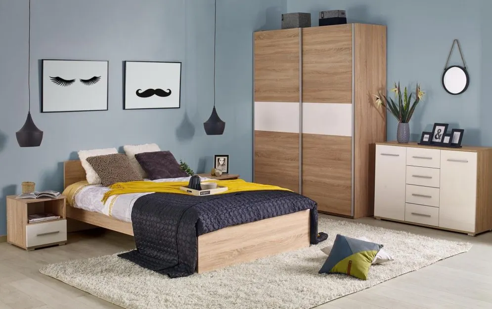 Szafa przesuwna LIMA S1 153cm dąb sonoma/biały połysk duża I sklep meblowy MIRAT. styl SKANDYNAWSKI kolekcja LIMA