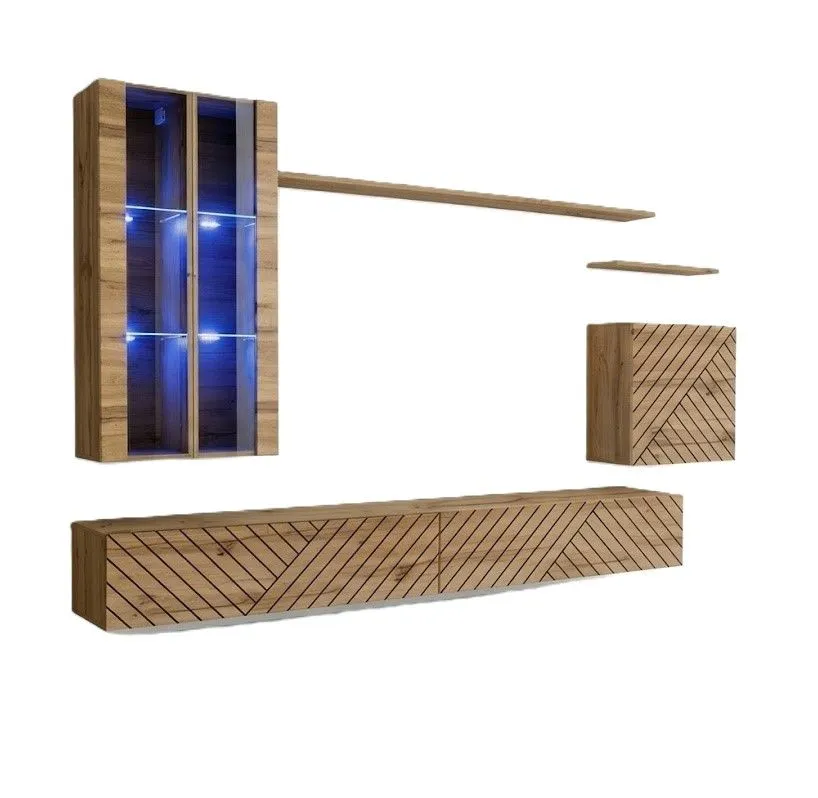 Meblościanka SWITCH LAMEL XII dąb wotan z ryflowanymi fronatmi I sklep meblowy MIRAT. styl RYFLOWANY kolekcja SWITCH LAMEL