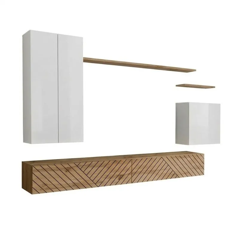 Meblościanka SWITCH LAMEL II biała/dąb wotan nowoczesna I sklep meblowy MIRAT. styl RYFLOWANY kolekcja SWITCH LAMEL