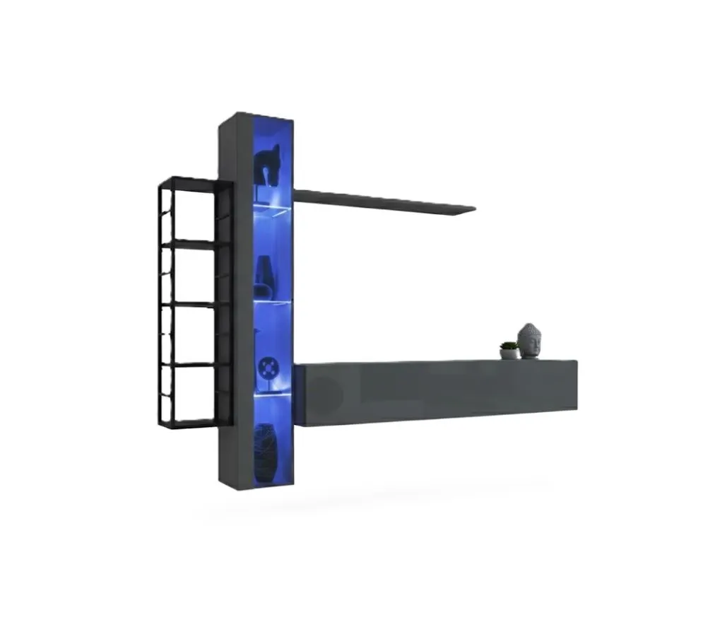 Meblościanka SWITCH MET VII grafit w połysku z podświetleniem LED | MIRAT.  kolekcja SWITCH MET