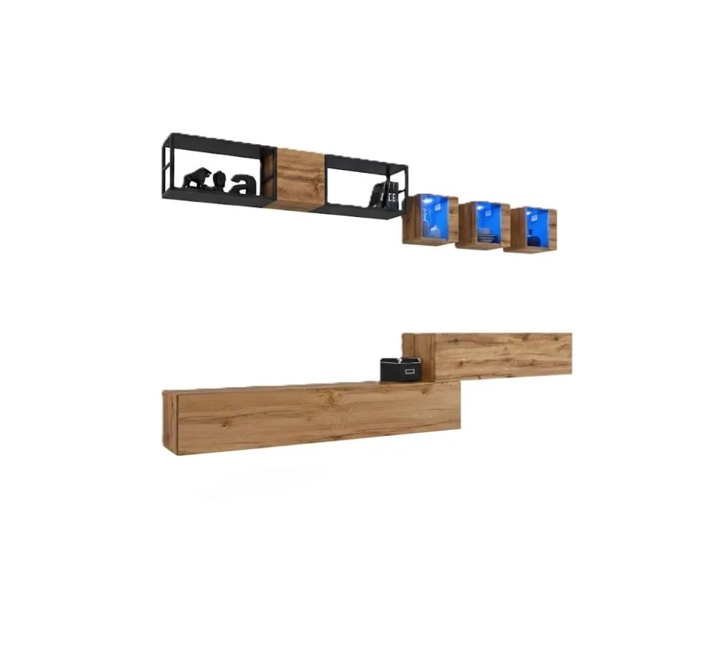 Meblościanka SWITCH MET III dąb wotan wisząca z metalowymi regałami | MIRAT.  kolekcja SWITCH MET