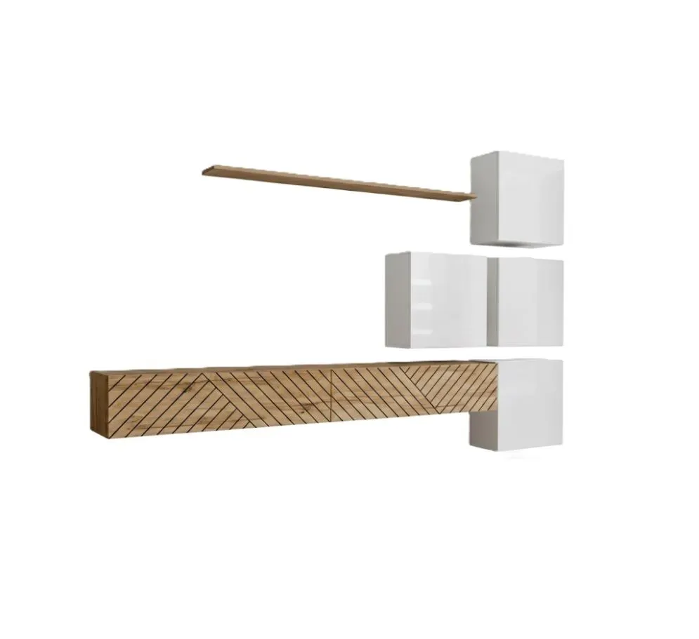 Meblościanka SWITCH LAMEL IX dąb wotan/biała nowoczesna I sklep meblowy MIRAT. styl RYFLOWANY kolekcja SWITCH LAMEL