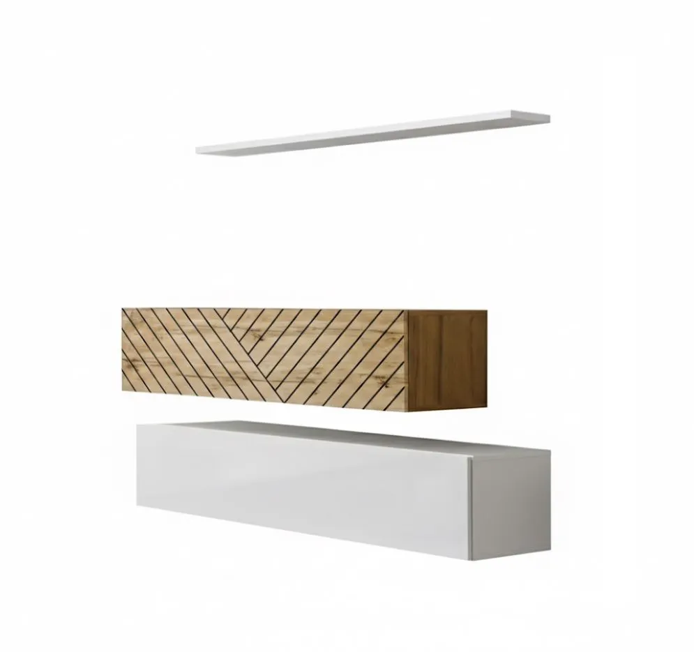 Meblościanka SWITCH LAMEL SB2 biała/dąb wotan wisząca I sklep meblowy MIRAT. styl RYFLOWANY kolekcja SWITCH LAMEL