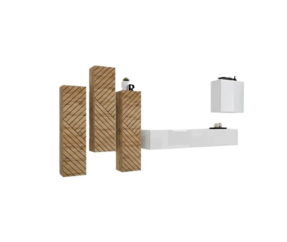 Meblościanka SWITCH LAMEL III dąb wotan/biała wisząca I sklep meblowy MIRAT. styl RYFLOWANY kolekcja SWITCH LAMEL