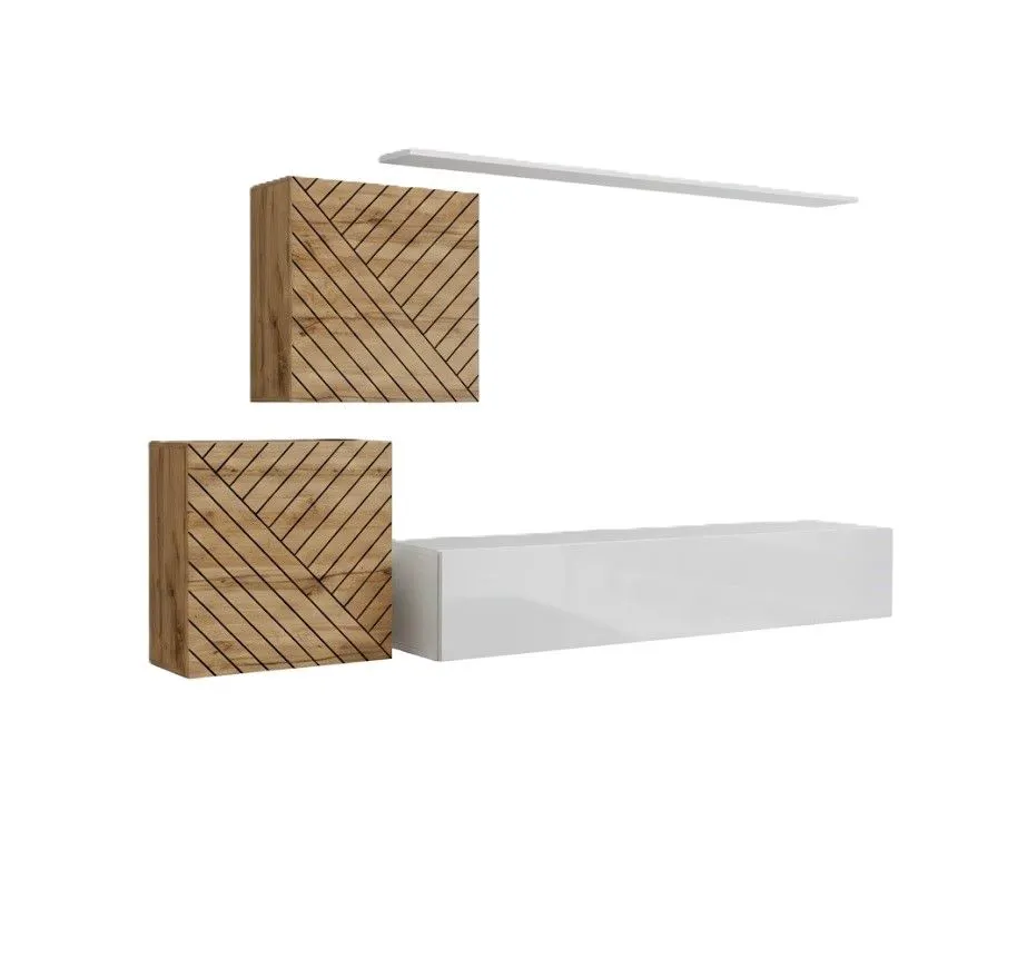 Meblościanka SWITCH LAMEL V dąb wotan/biały ryflowane fronty I sklep meblowy MIRAT. styl RYFLOWANY kolekcja SWITCH LAMEL