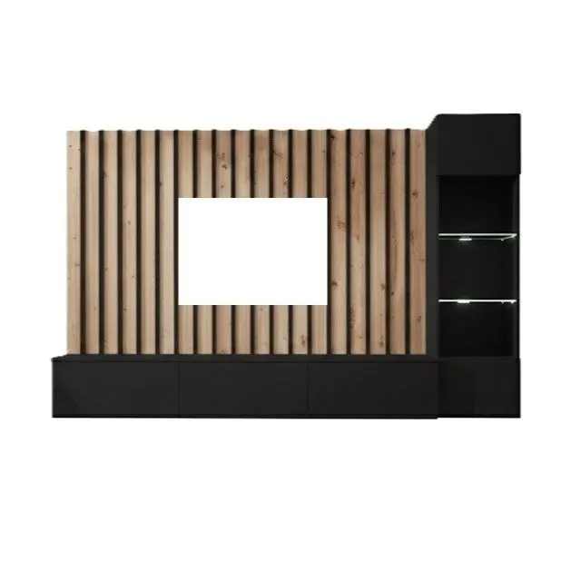 Meblościanka VERTI czarna/dąb artisan wisząca I sklep meblowy MIRAT.  kolekcja VERTI