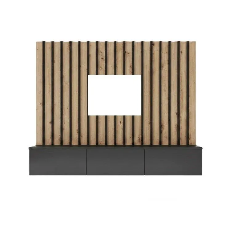 Szafka RTV VERTI czarna + panel ścienny z lamelami I sklep meblowy MIRAT.  kolekcja VERTI