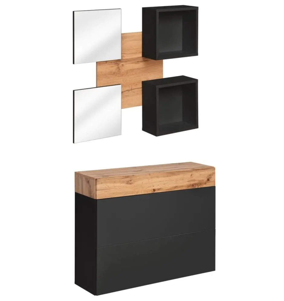 Zestaw mebli do przedpokoju EASY V czarny mat/dąb wotan push-click I sklep meblowy MIRAT.  kolekcja EASY