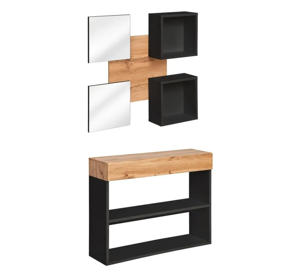 Zestaw mebli do przedpokoju EASY IV czarny mat/dąb wotan z wiszące I sklep meblowy MIRAT.  kolekcja EASY