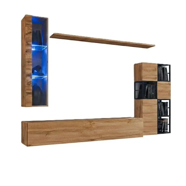 Meblościanka SWITCH MET II dąb wotan wisząca z metalowymi regałami | MIRAT.  kolekcja SWITCH MET