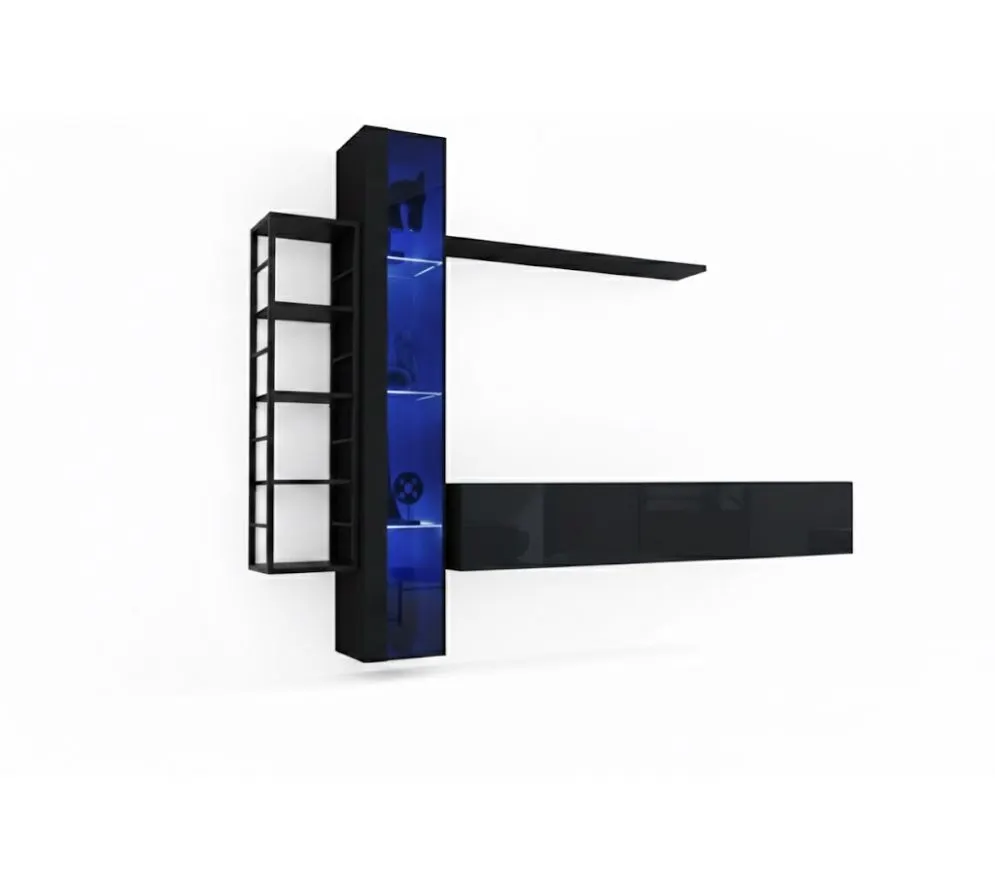 Meblościanka SWITCH MET VII czarny połysk do eleganckiego salonu | MIRAT.  kolekcja SWITCH MET