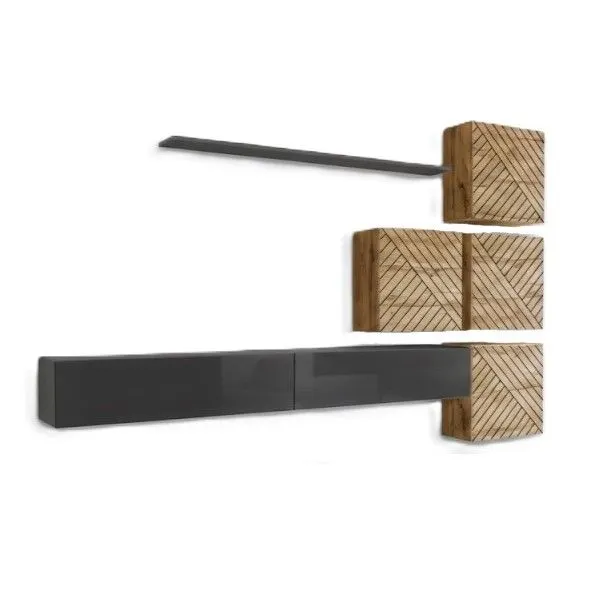 Meblościanka SWITCH LAMEL IX szara/dąb wotan w stylu loftowym I sklep meblowy MIRAT. styl RYFLOWANY kolekcja SWITCH LAMEL