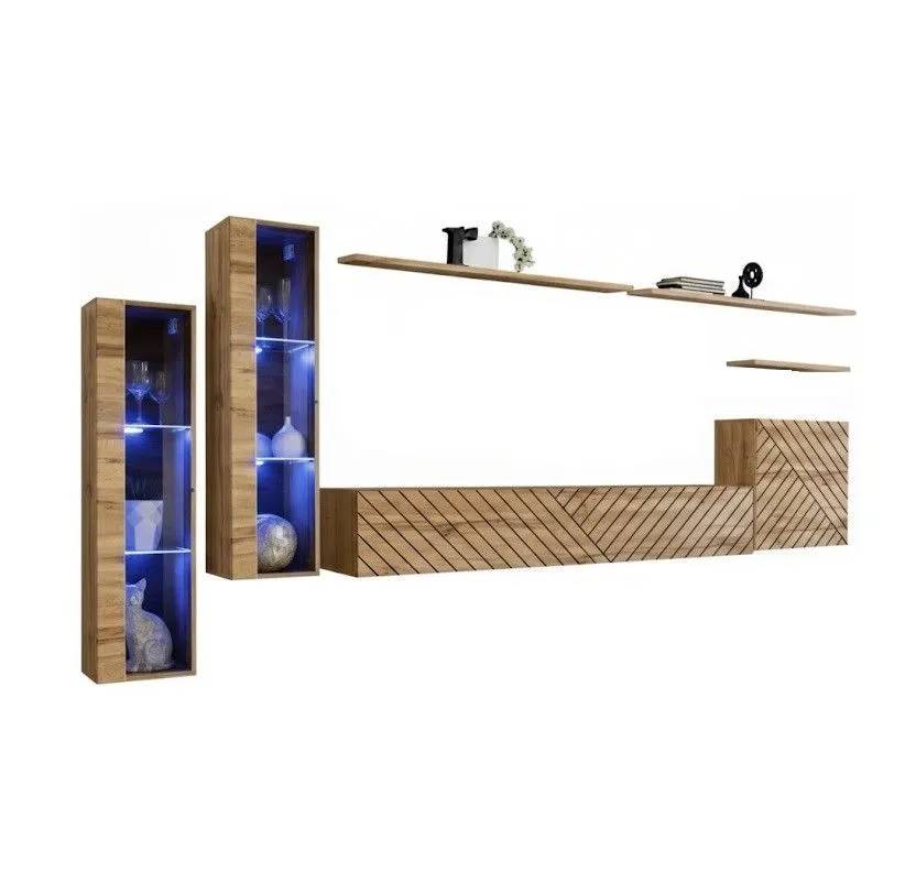 Meblościanka SWITCH XI dąb wotan z podświetleniem LED I sklep meblowy MIRAT. styl RYFLOWANY kolekcja SWITCH LAMEL