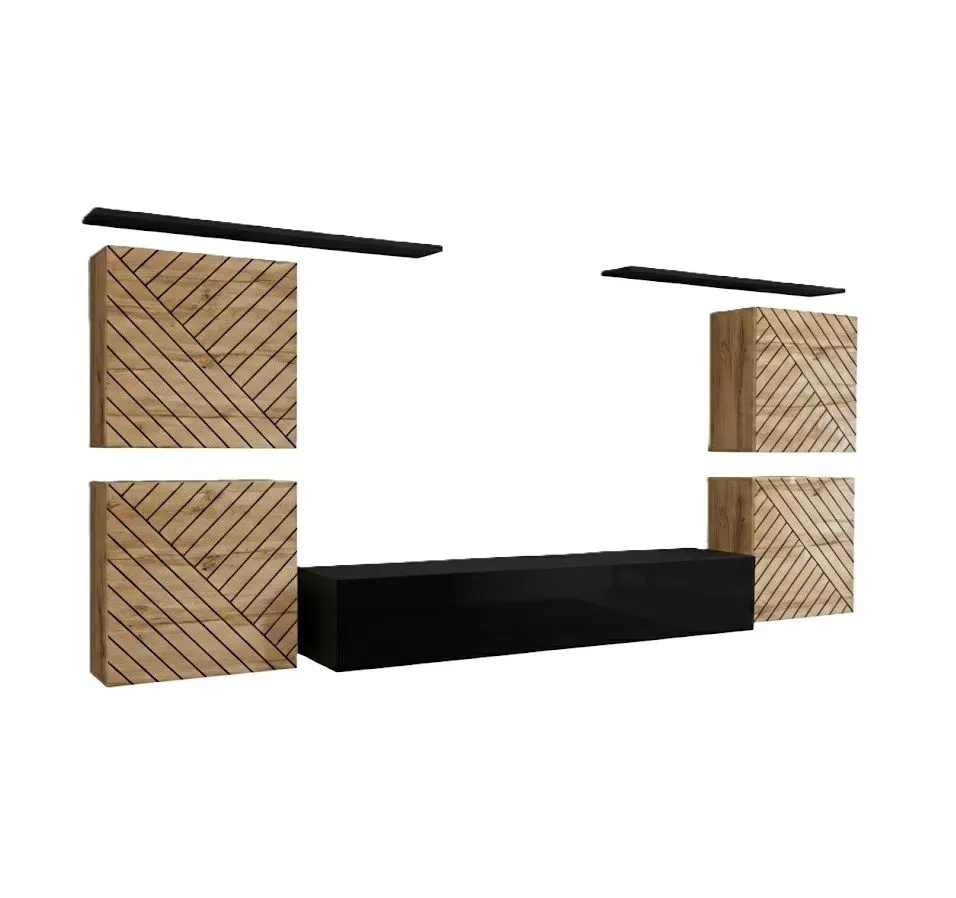 Meblościanka SWITCH LAMEL IV dąb wotan/czarna ryflowane fronty I sklep meblowy MIRAT. styl RYFLOWANY kolekcja SWITCH LAMEL