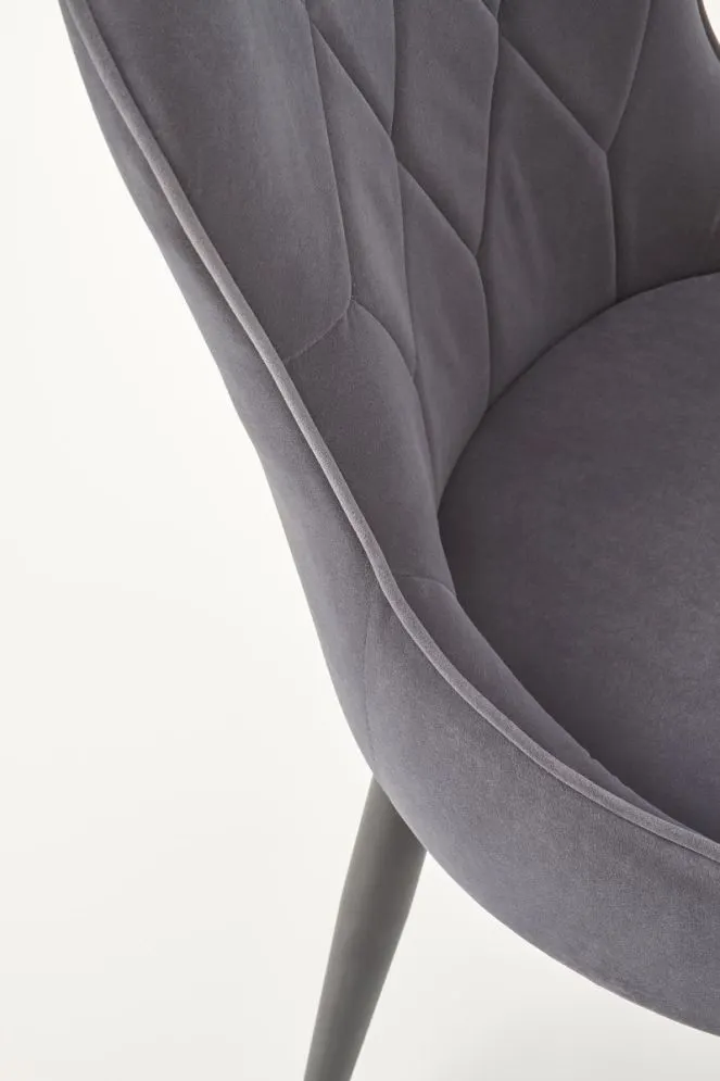 Krzesło K366 VELVET szare z przeszyciami tapicerowane aksamitem | MIRAT. styl GLAMOUR