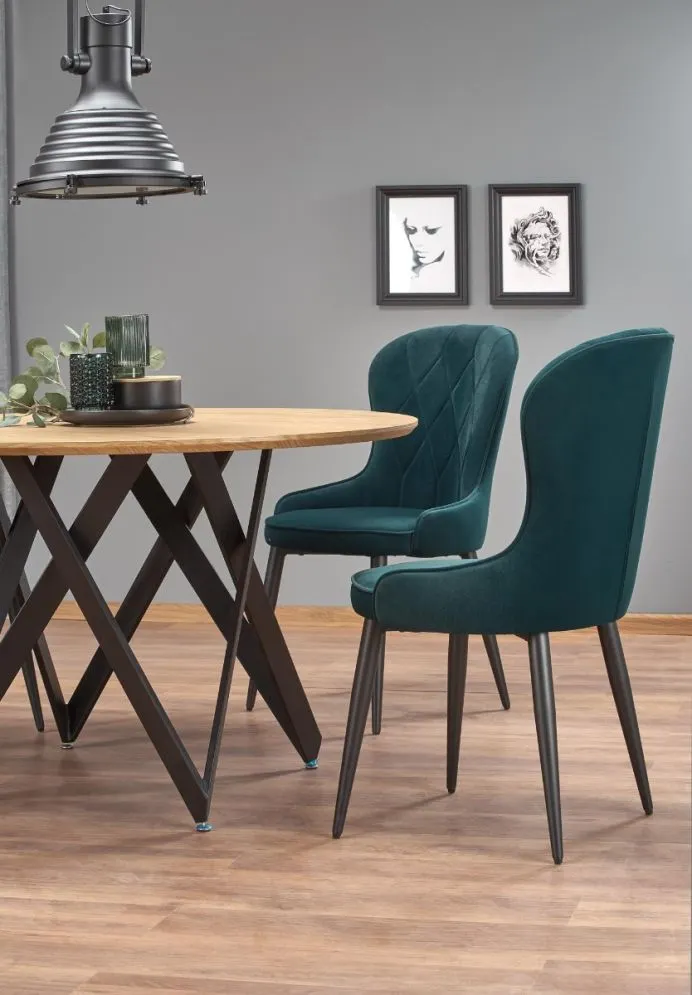 Stół MOZAMBIK 120x120 dąb/czarny okrągły do salonu | MIRAT. styl LOFT