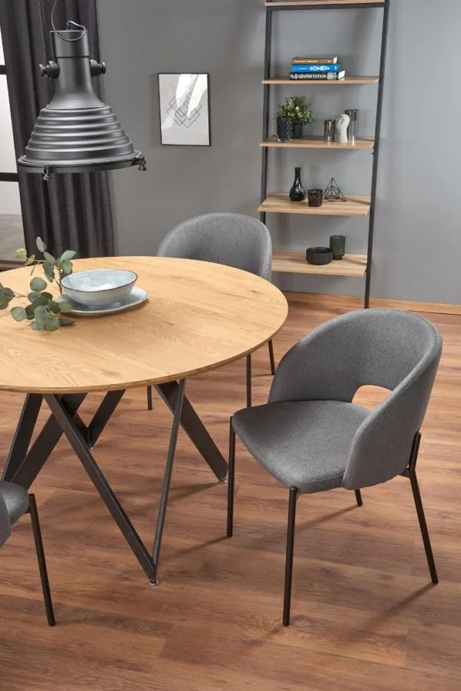 Stół MOZAMBIK 120x120 dąb/czarny okrągły do salonu | MIRAT. styl LOFT