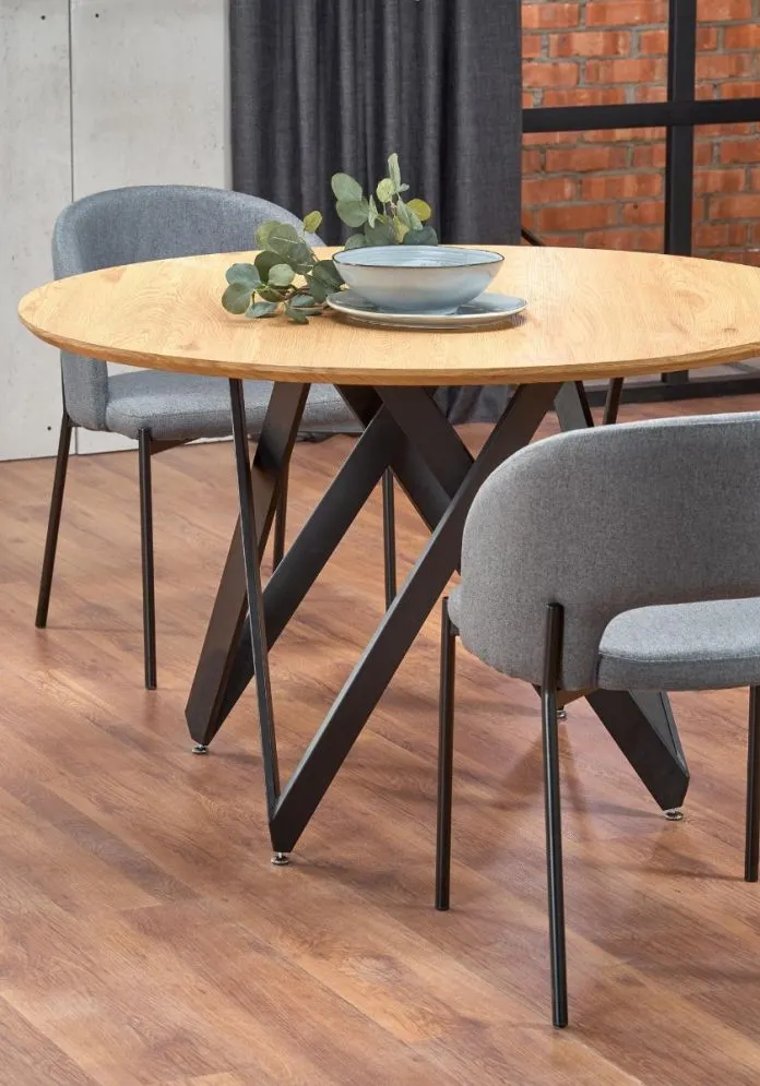 Stół MOZAMBIK 120x120 dąb/czarny okrągły do salonu | MIRAT. styl LOFT