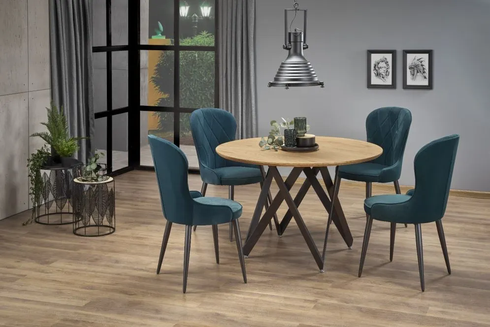 Stół MOZAMBIK 120x120 dąb/czarny okrągły do salonu | MIRAT. styl LOFT