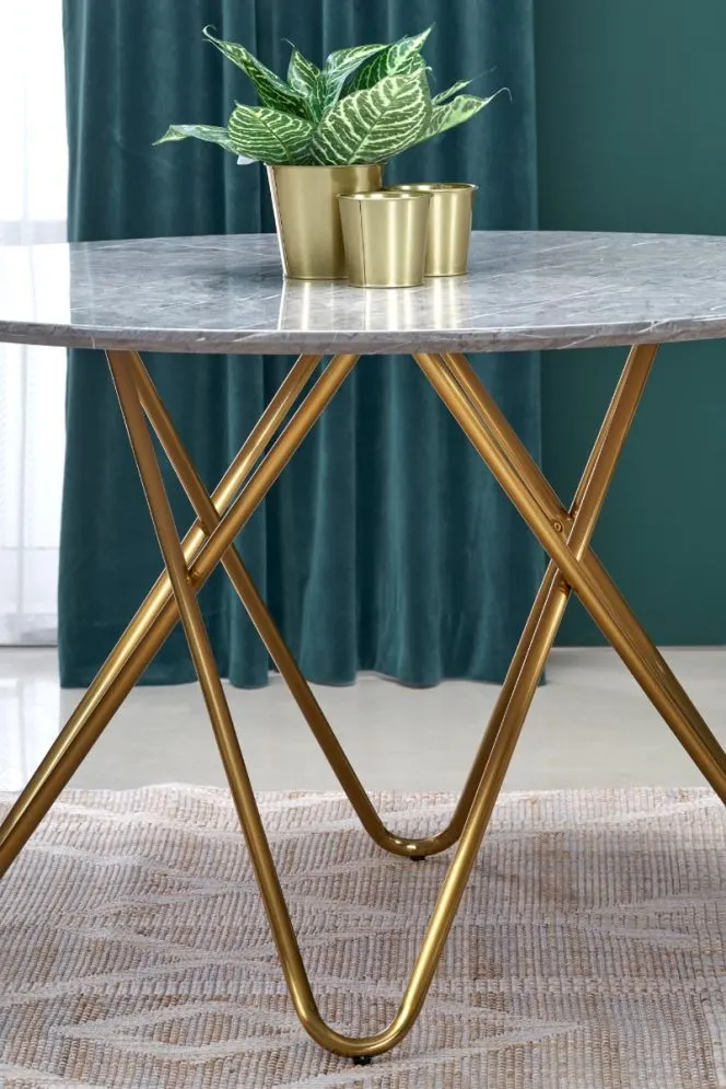 Stół BONELLO 120 okrągły szary marmur na złotych nogach | MIRAT. w stylu GLAMOUR kolekcja