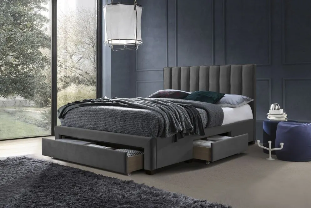 Łóżko GRACE VELVET 160x200 szare z szufladami | MIRAT. styl GLAMOUR