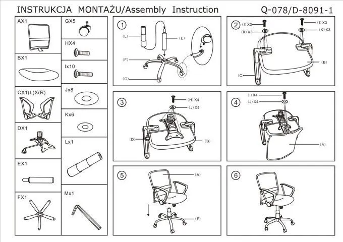 Fotel biurowy Q-078 czarny do komputera z regulacją wysokości siedziska | MIRAT. w stylu kolekcja