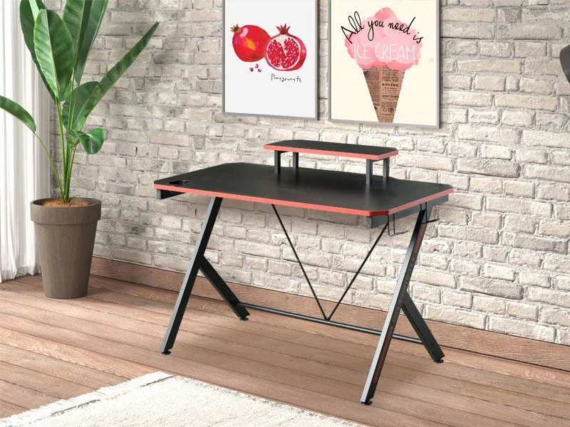 Biurko gamingowe B-202 czarne/czerwone z uchwytem na słuchawki I sklep meblowy MIRAT.