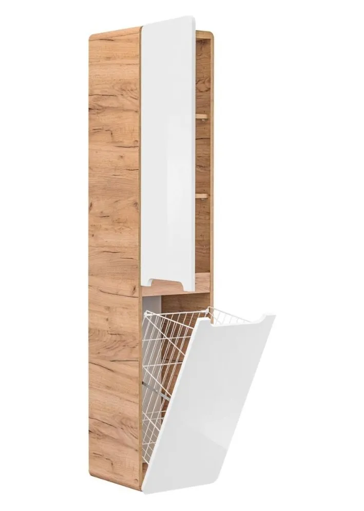 Szafka łazienkowa ARUBA 35 cm biała/dąb słupek z koszem | MIRAT.  kolekcja ARUBA