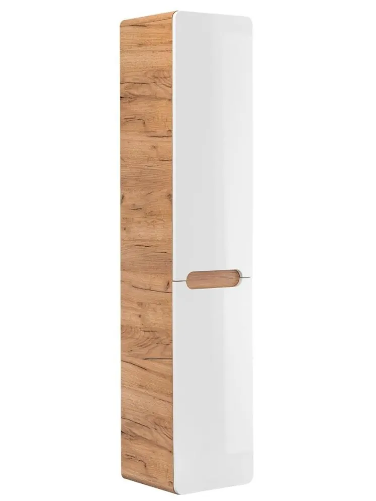 Szafka łazienkowa ARUBA 35 cm biała/dąb słupek z koszem | MIRAT.  kolekcja ARUBA