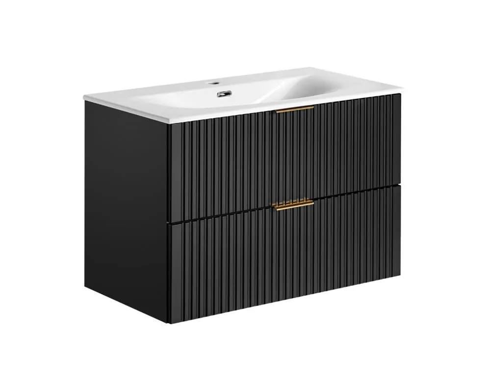 Szafka pod umywalkę ADEL BLACK 82 80cm czarny mat ryflowane fronty I sklep meblowy MIRAT. styl LOFT, RYFLOWANY