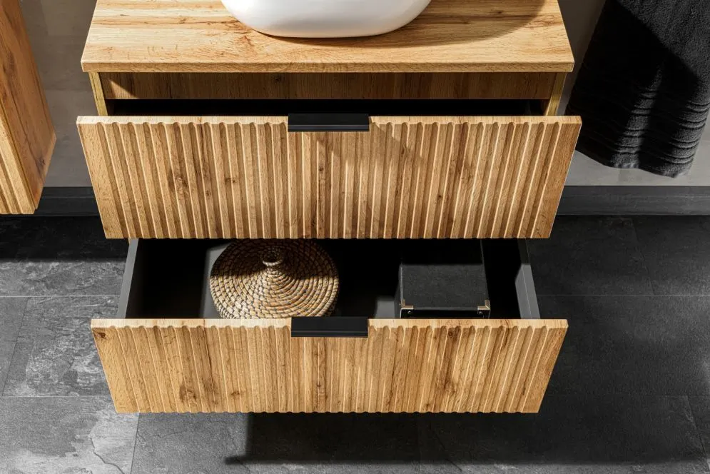 Szafka pod umywalkę ADEL OAK 82 80cm dąb wotan z ryflowanymi frontami I sklep meblowy MIRAT. styl RYFLOWANY, SKANDYNAWSKI