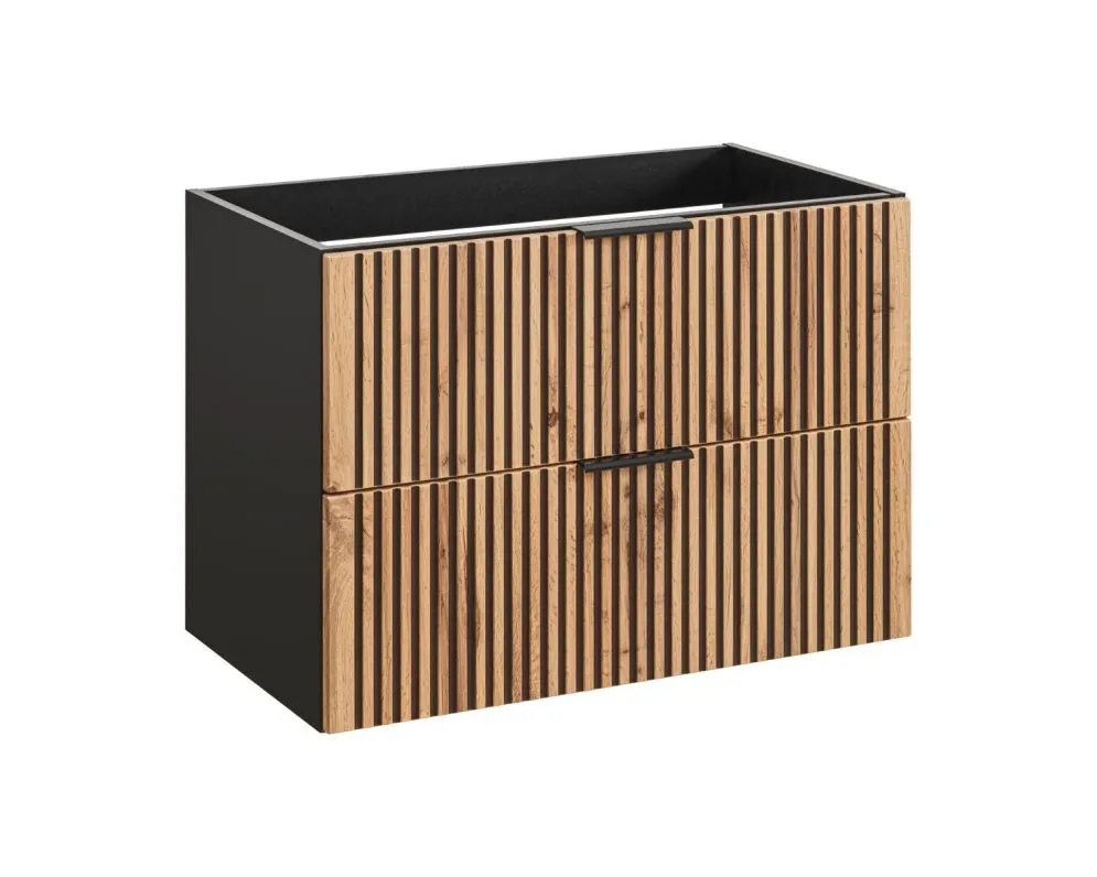 Szafka pod umywalkę BLACK WOTAN 82 80cm czarna/dąb wisząca I sklep meblowy MIRAT. styl LOFT, RYFLOWANY