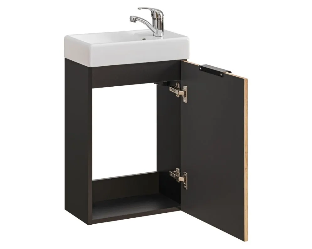 Szafka pod umywalkę BLACK WOTAN 82 40cm czarna/dąb wąska I sklep meblowy MIRAT. styl LOFT, RYFLOWANY