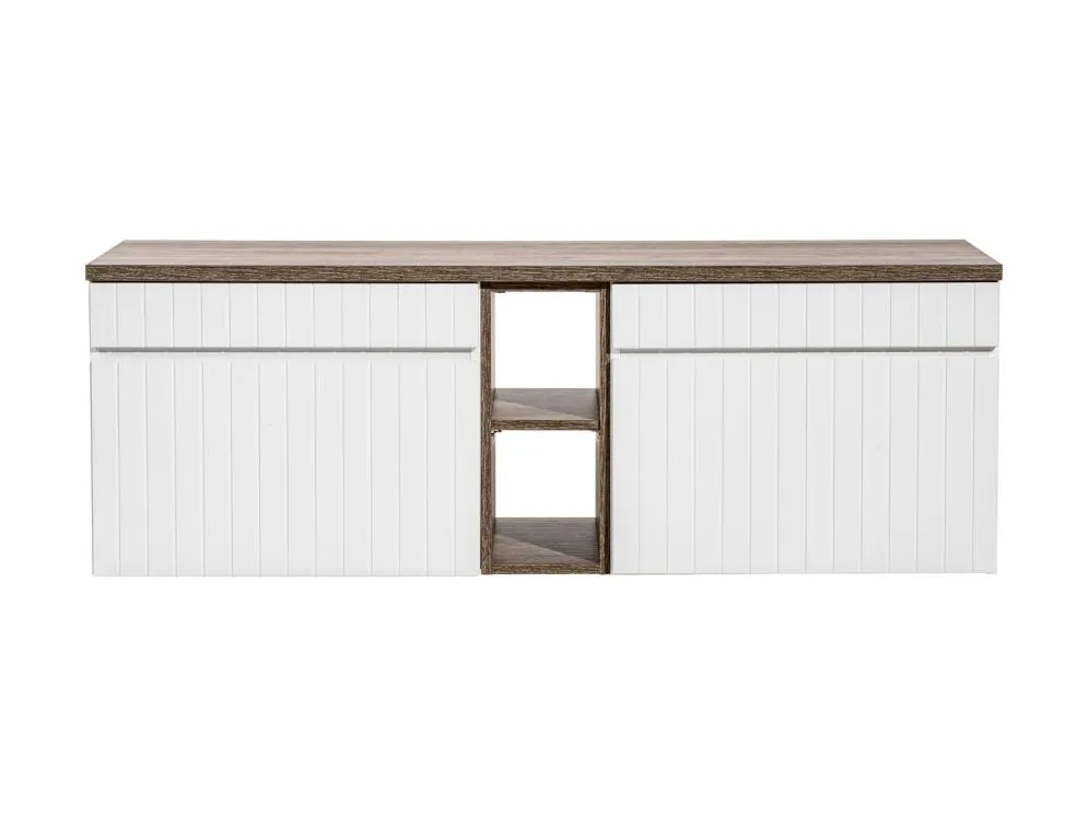 Szafka pod umywalkę ICONIC WHITE 60cm + ICONIC WHITE 60cm + SANTA FE OAK 81-01-A ryflowane fronty zestaw z blatem I sklep meblowy MIRAT. styl RYFLOWANY