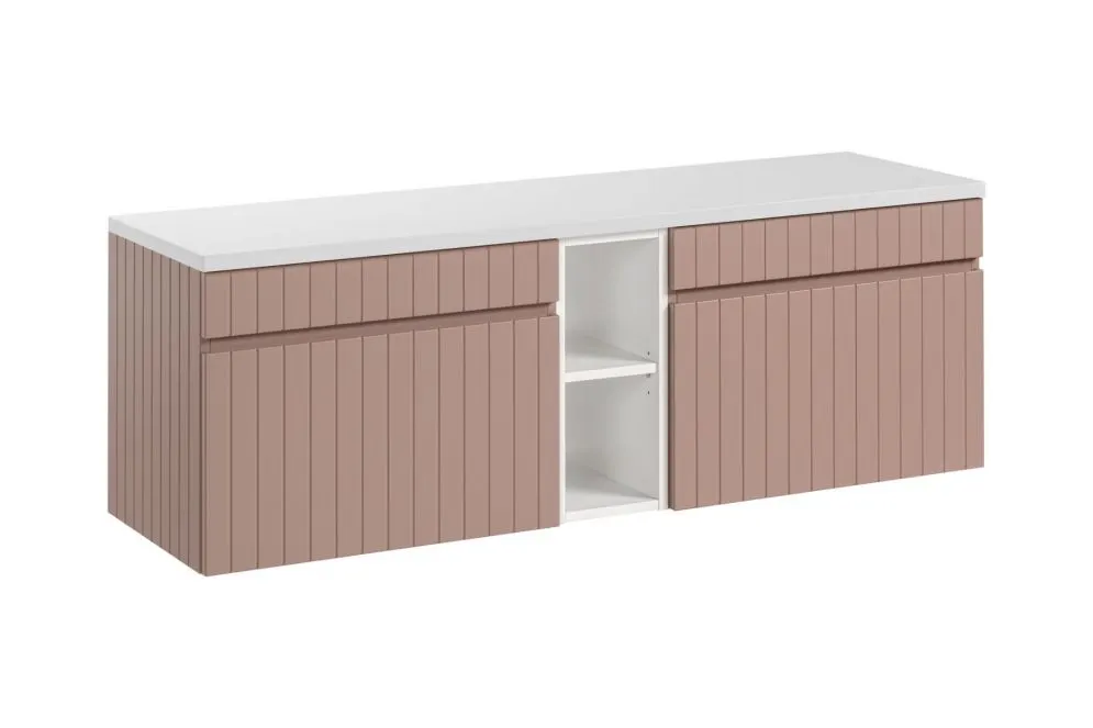 Szafka pod umywalkę ICONIC ROSE 60cm + ICONIC ROSE 60cm + ICONIC WHITE 20cm zestaw z blatem ryflowane fronty I sklep meblowy MIRAT. styl RYFLOWANY