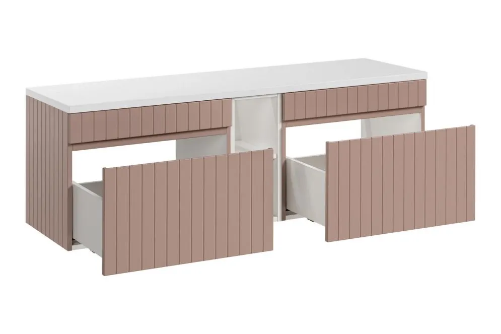 Szafka pod umywalkę ICONIC ROSE 60cm + ICONIC ROSE 60cm + ICONIC WHITE 20cm zestaw z blatem ryflowane fronty I sklep meblowy MIRAT. styl RYFLOWANY