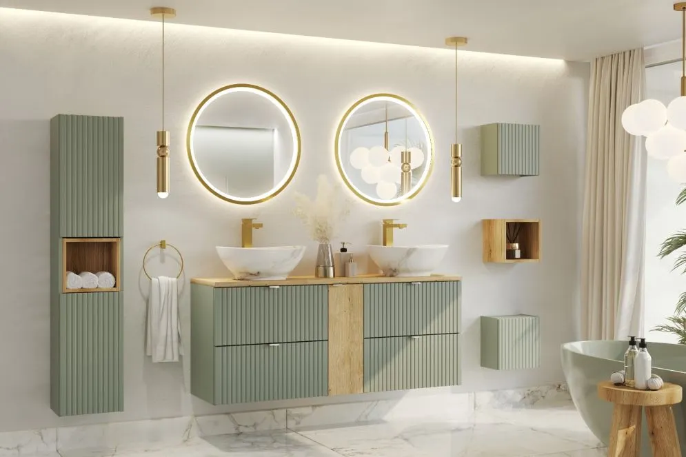 Szafka łazienkowa Line Reed Green D 80-03-2D zielona wysoki słupek I sklep meblowy MIRAT. styl RYFLOWANY