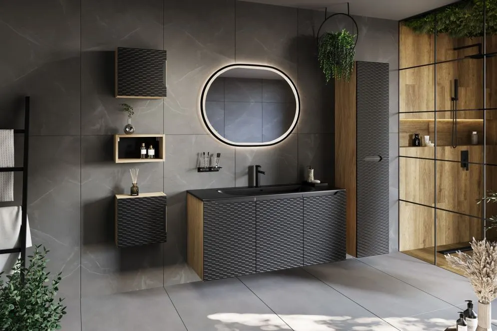 Szafka pod umywalkę OCEAN BLACK 82-80-2S 80cm dąb olejowany/czarna wisząca I sklep meblowy MIRAT. styl GLAMOUR