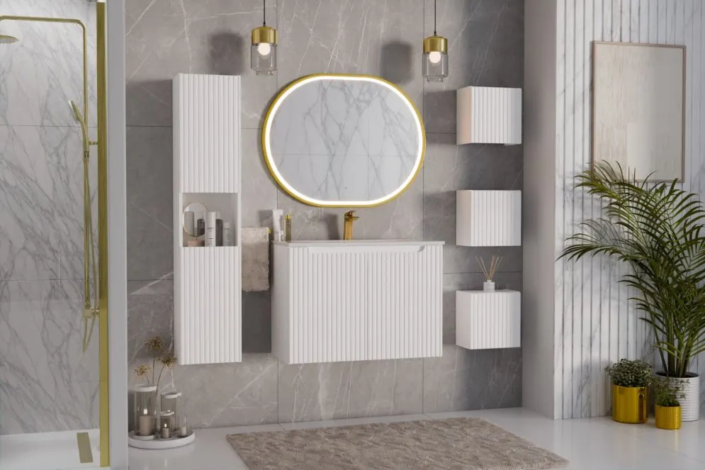 Szafka pod umywalkę NOVA WHITE 82-80-2D 80cm biała wisząca I sklep meblowy MIRAT. styl RYFLOWANY