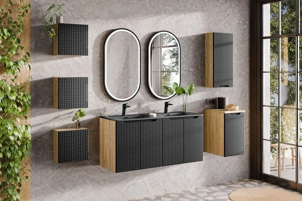 Szafka łazienkowa LUXOR BLACK 81-30-1D 30cm dąb olejowany/czarna fronty 3D I sklep meblowy MIRAT. styl GLAMOUR kolekcja LUXOR