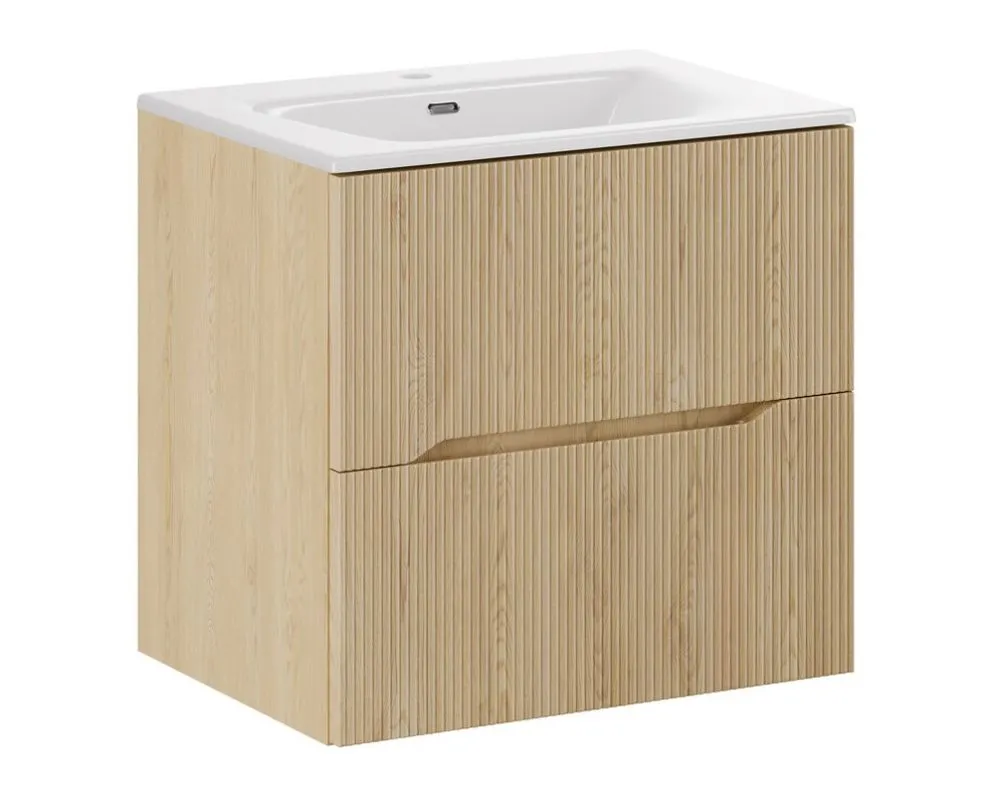 Ryflowana szafka pod umywalkę NORDIC CREMONA 2S 60cm dąb cremona z umywalką wpuszczaną SKY I sklep meblowy MIRAT. styl RYFLOWANY, SKANDYNAWSKI kolekcja CD-NORDIC